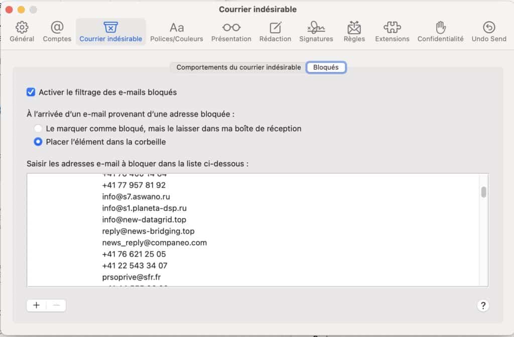 bloquer expéditeur mail