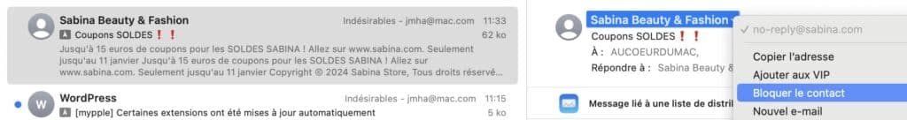 Bloquer un expéditeur Mail