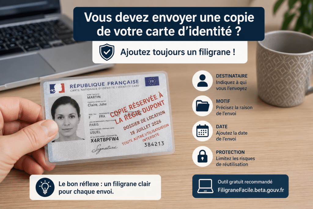 Copie de carte d’identité protégée par un filigrane avant son envoi