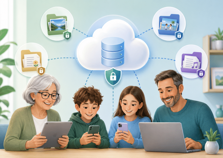 Partage du stockage iCloud en famille avec photos et fichiers personnels protégés