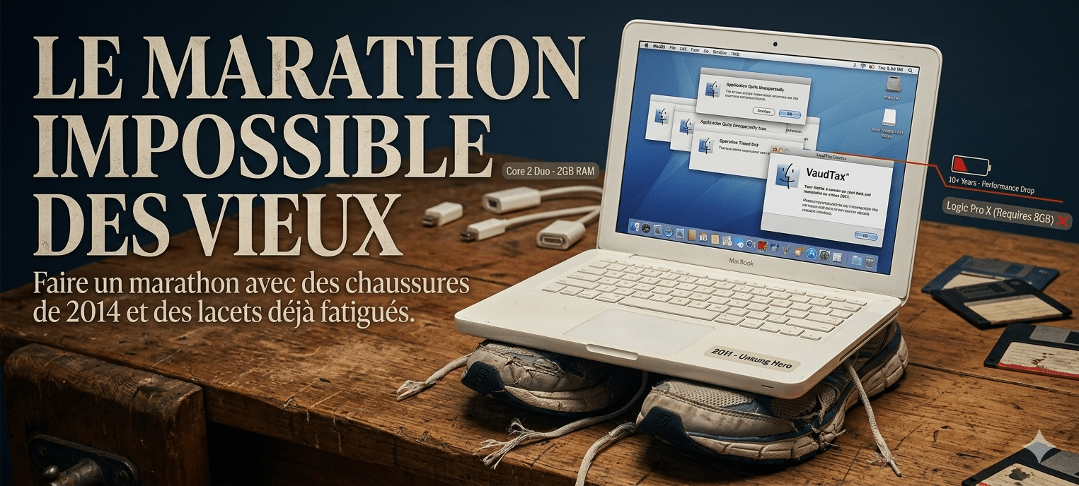 Écran d’un vieux MacBook Air bloqué lors d’une procédure de récupération de mot de passe