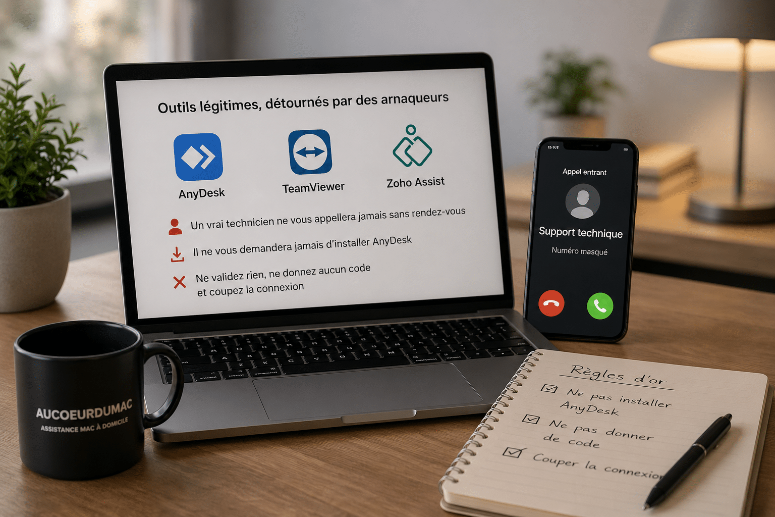 Alerte cybersécurité sur bureau moderne