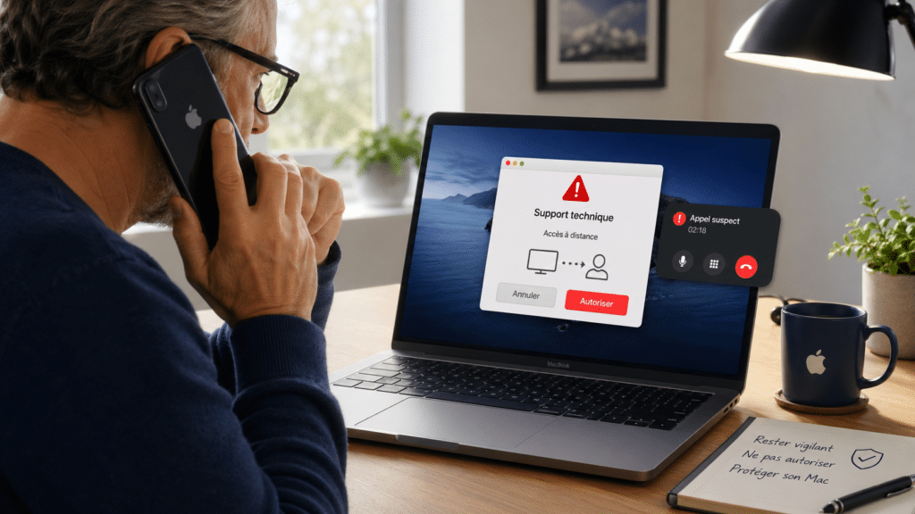 Arnaque à la prise en main à distance sur Mac avec faux support technique au téléphone