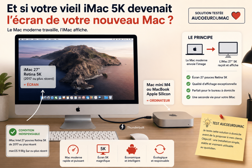 iMac 27 pouces Retina 5K utilisé comme écran pour un Mac Apple Silicon moderne avec TargetBridge