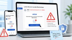 Faux mail AR24 imitant une lettre recommandée électronique avec bouton de confirmation d’identité