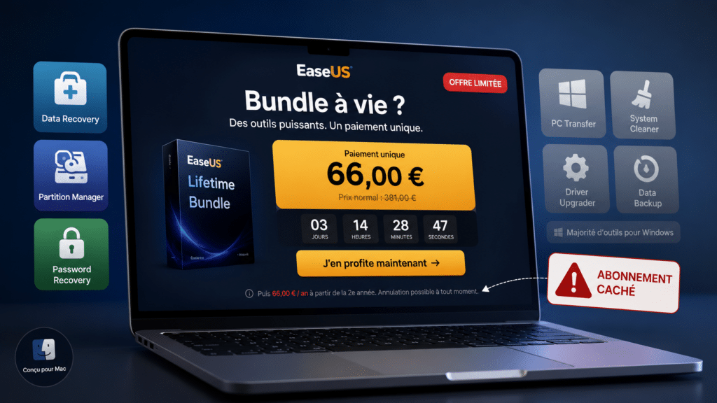 Offre EaseUS bundle à vie sur Mac avec abonnement annuel caché