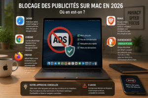 Comparatif 2026 des navigateurs Safari, Chrome, Firefox, Brave et DuckDuckGo pour bloquer les publicités sur Mac