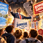 Les marchands de bonheur politique promettant un avenir radieux à une foule de jeunes citoyens